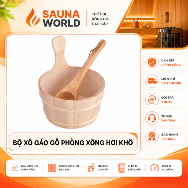 Bộ Xô Gáo Gỗ Thông Phần Lan Sauna World Phụ Kiện Phòng Xông Hơi Khô Sauna Cao Cấp