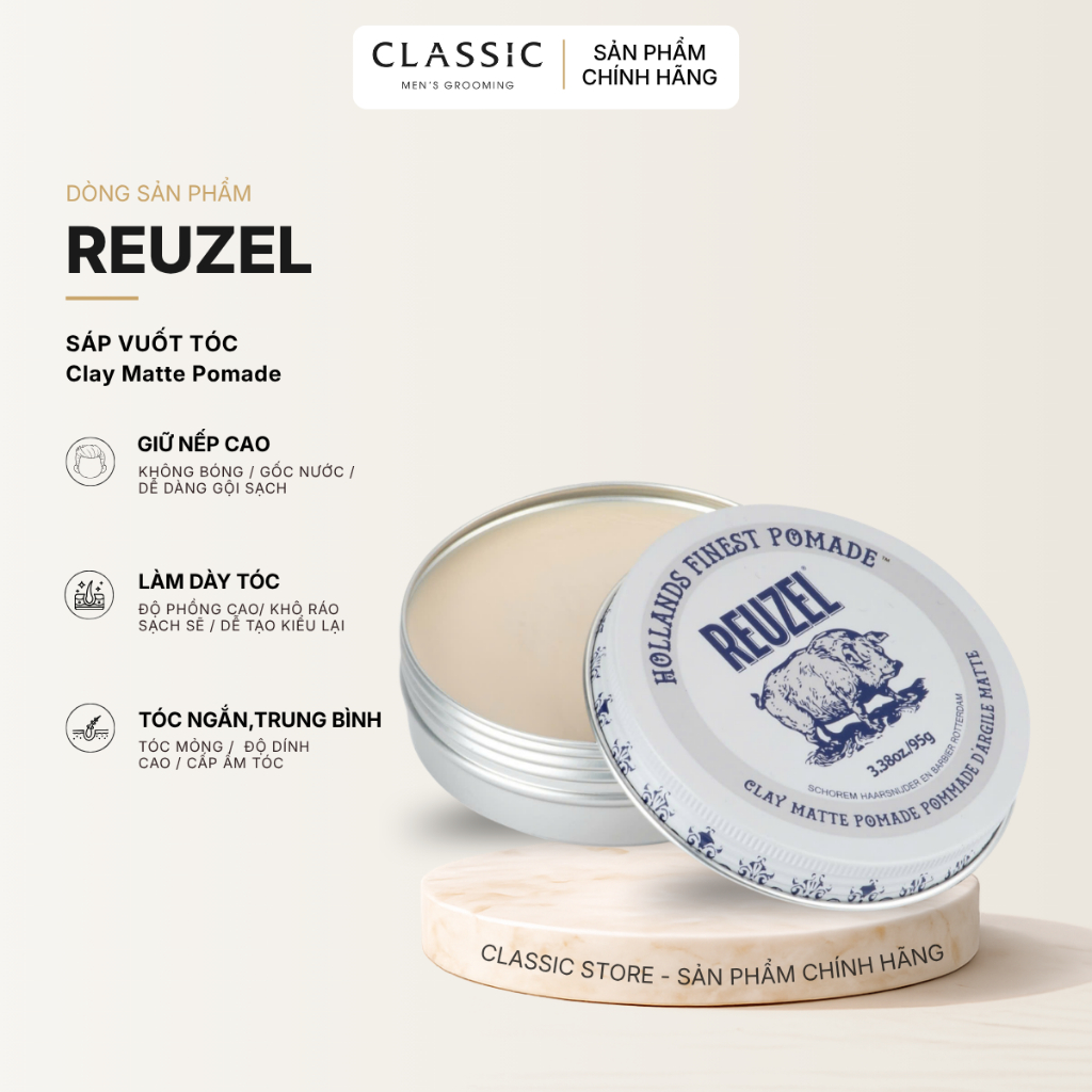 Sáp Vuốt Tóc Reuzel Clay Matte Pomade