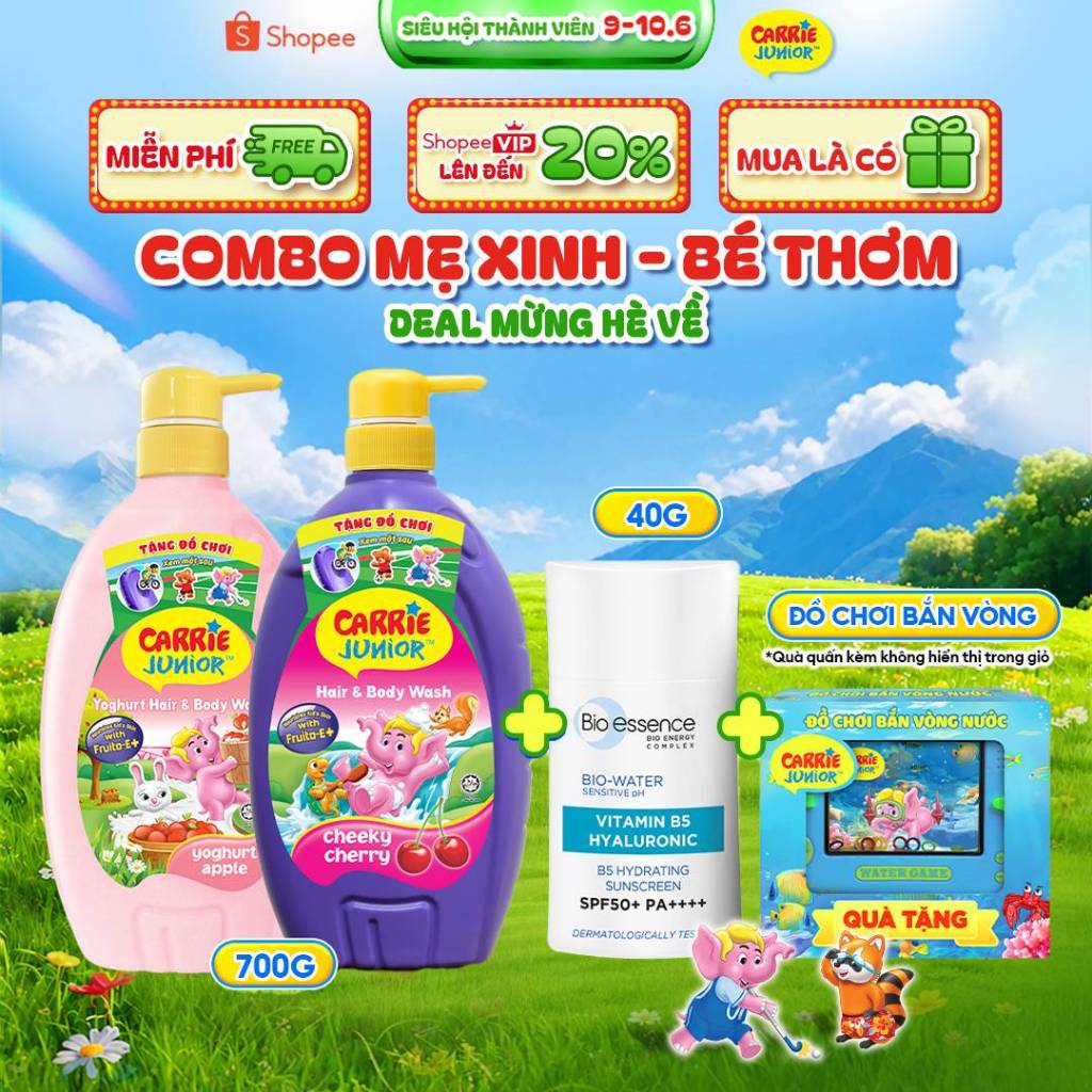 [DEAL HÈ VỀ] [Tặng Đồ Chơi Nước] COMBO Mẹ Xinh & Bé Thơm: Kem Chống Nắng Bio-Essence 40ml + Sữa Tắm 