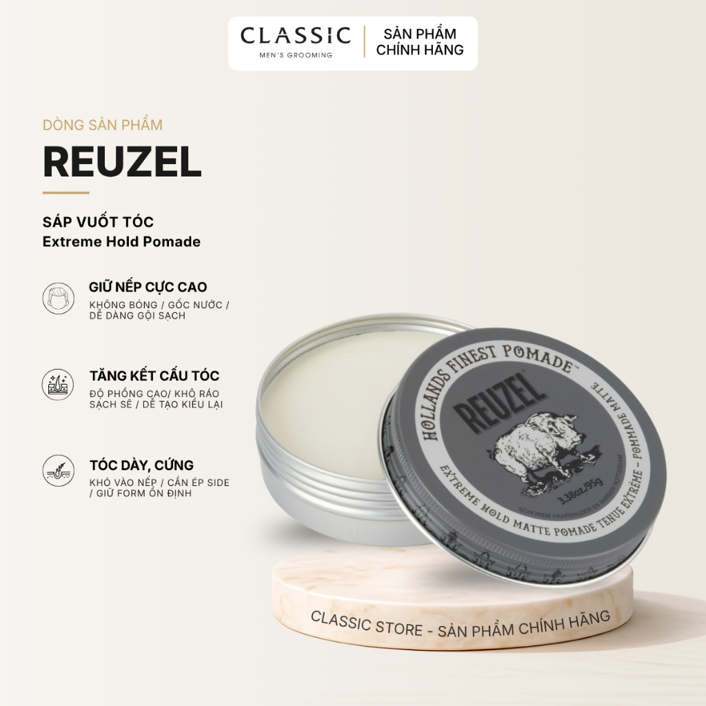 Sáp vuốt tóc Reuzel Extreme Hold Pomade