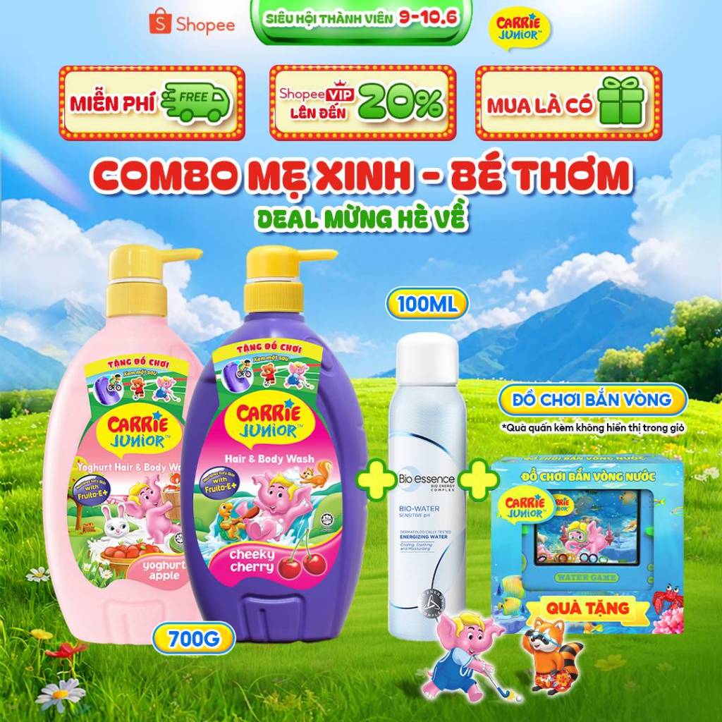 [DEAL HÈ VỀ] [Tặng đồ chơi nước] COMBO Mẹ Xinh & Bé Thơm: Xịt Khoáng Bio-Essence 100ml + Sữa Tắm Car