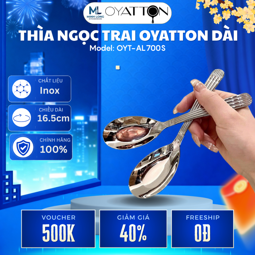 Thìa Ngọc Trai OYATTON OYT-AL700S Inox 316 Cao Cấp, Chống Gỉ Ăn Mòn An Toàn Khi Dùng Món Nóng Lạnh -