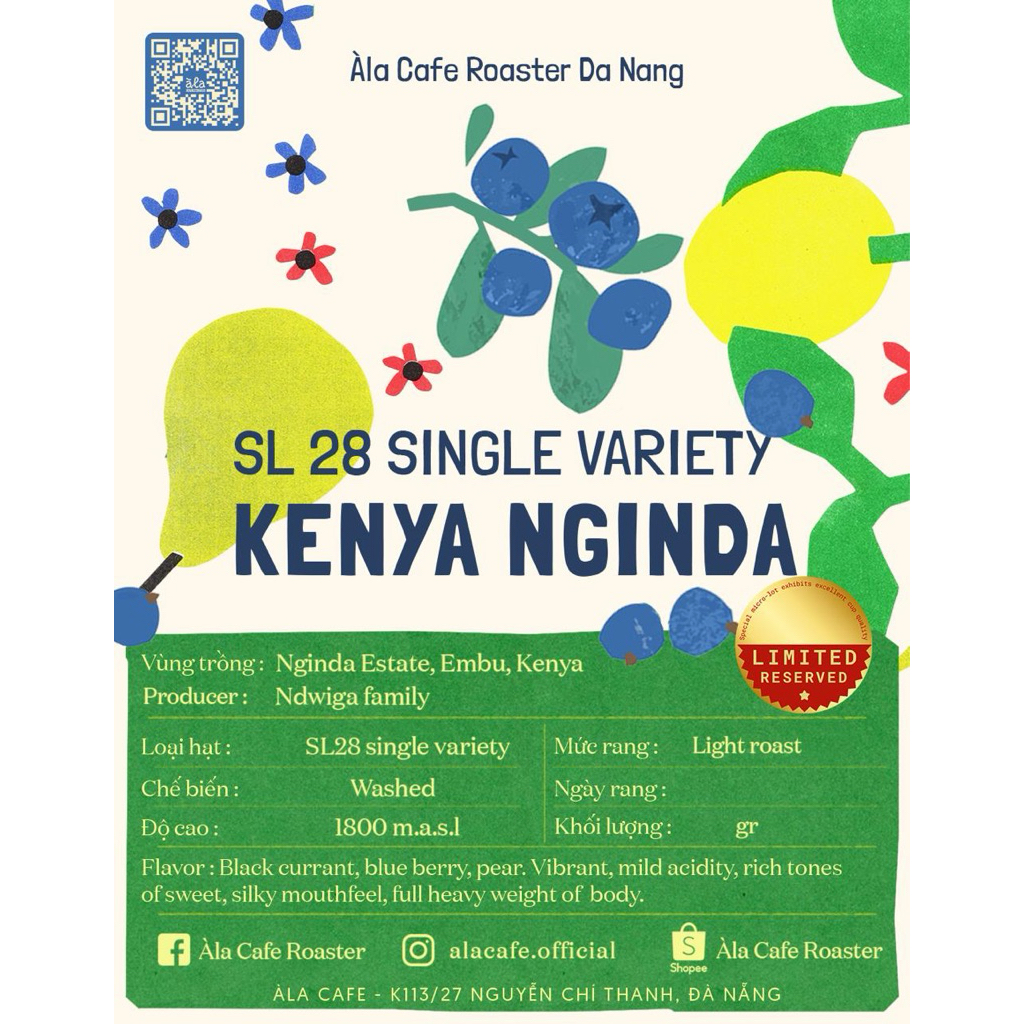 Cà phê Specialty Kenya Nginda SL 28 Light Roast 200g