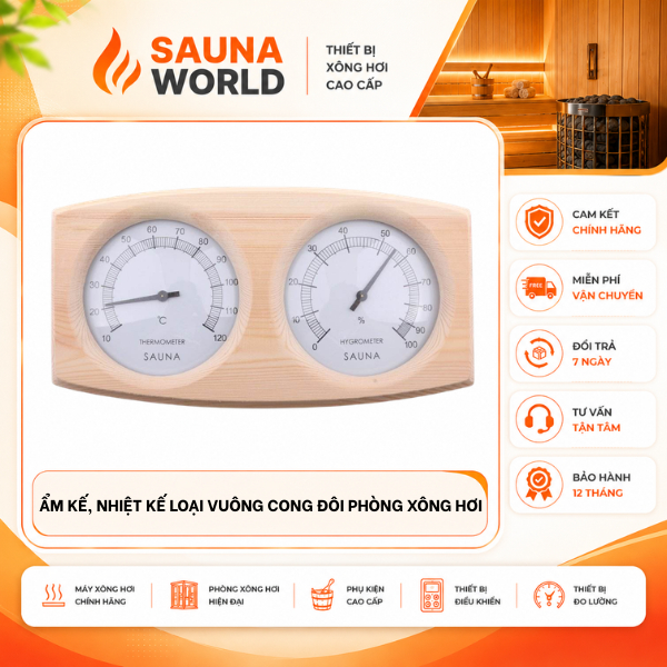 Ẩm Kế Nhiệt Kế Sauna World Gỗ Loại Vuông Cong Đo Nhiệt Độ Độ Ẩm Phòng Xông Hơi Khô Sauna