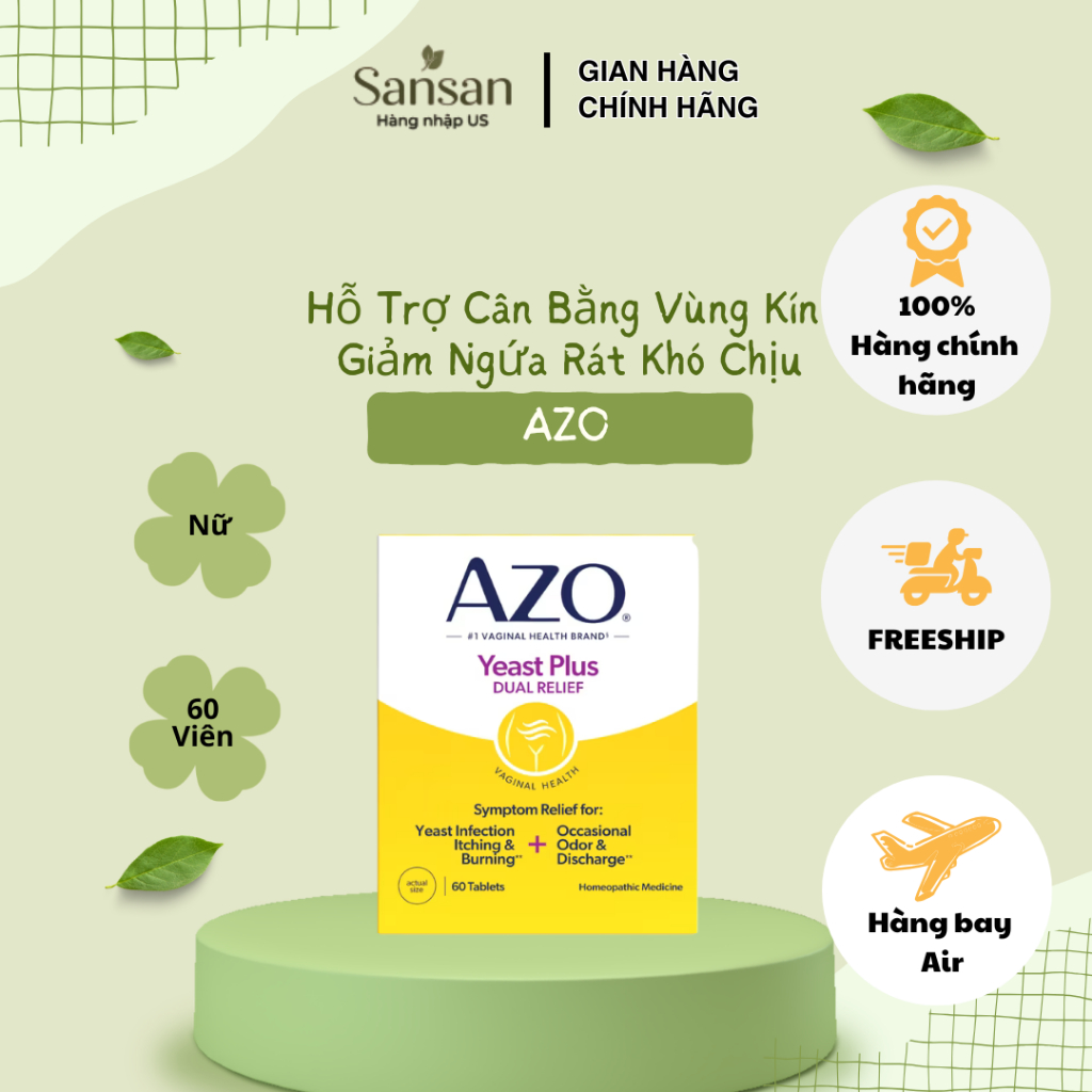TPBVSK AZO Yeast Plus 60 Viên - Nội địa Mỹ