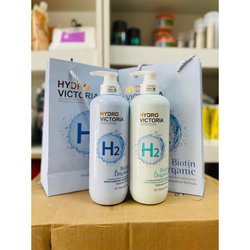 Hydro Victoria - Dầu Gội & Dầu Xả H2 Biotin Organic 750ml - Công Thức Tái Tạo Tóc Chuyên Nghiệp