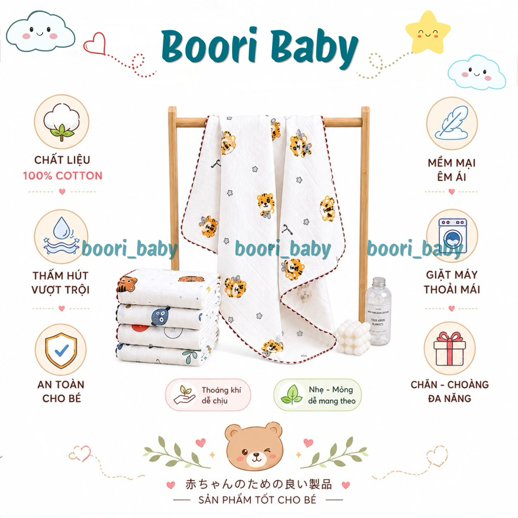 Chăn đắp, ủ, chăn choàng xốp 4 mùa cho bé ếch vàng thoáng khí xô muslin