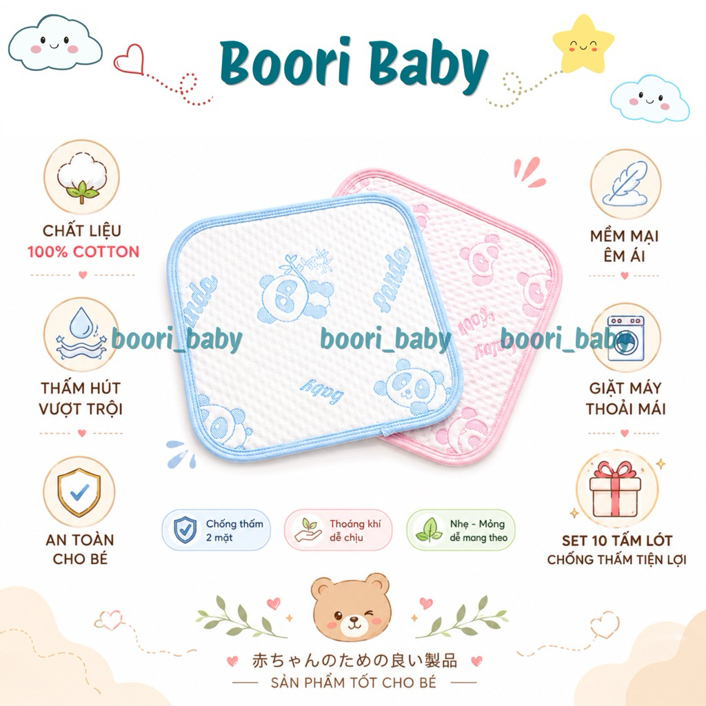 Set 10 tấm lót chống thấm, tấm lót thay bỉm cho bé sơ sinh 4 mùa (30*30cm)
