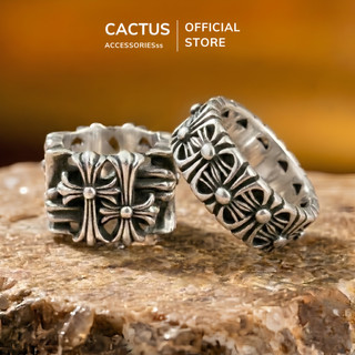 Nhẫn nam Cactus Acc họa tiết thánh giá cá tính phụ kiện nhẫn nam nữ style Gothic Retro Titan mạ bạc