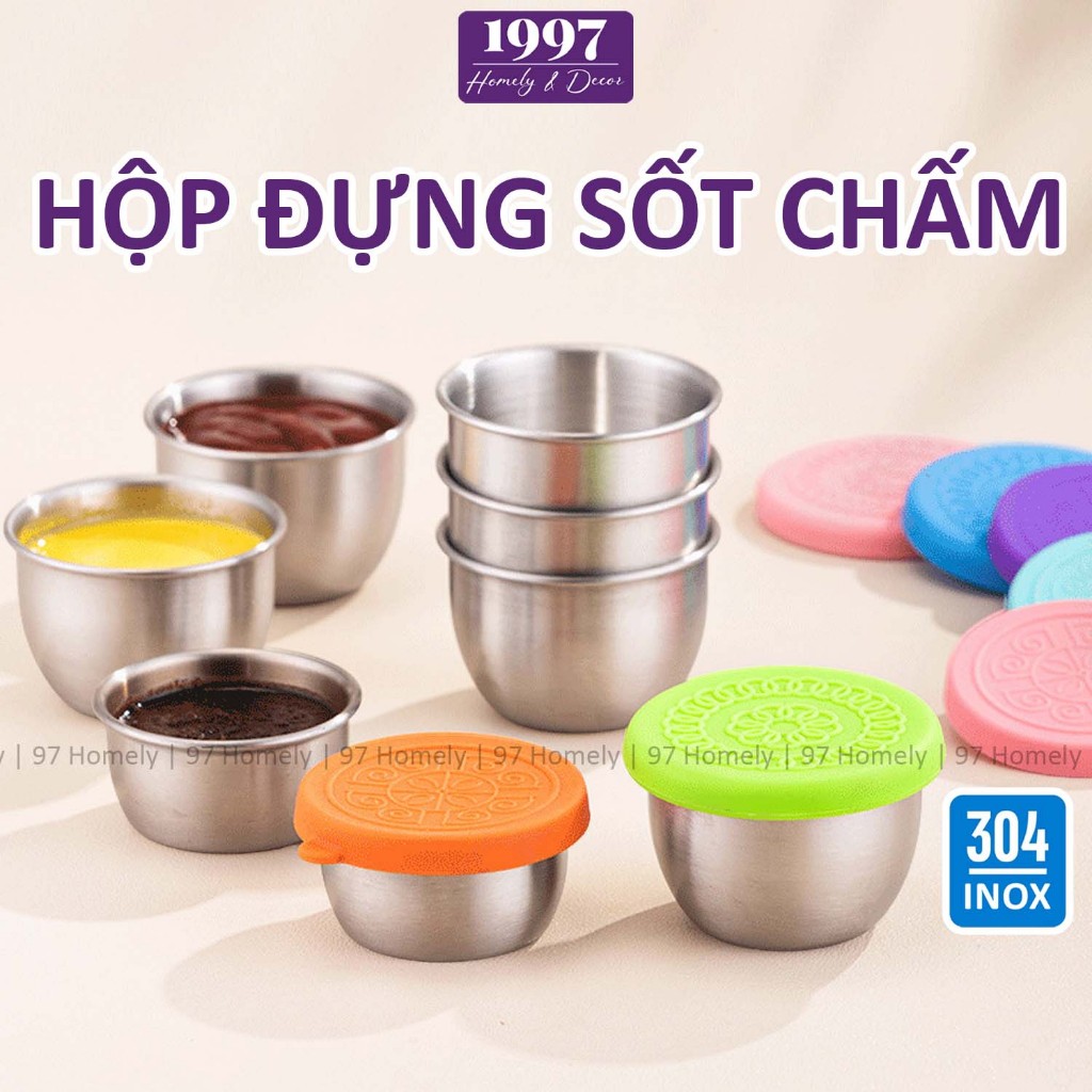 Hộp Đựng Gia Vị Inox 304 Chống Gỉ Nắp Silicone Nhiều Màu Chống Tràn 97HOMELY DT260500401