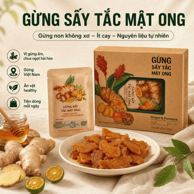Hộp Gừng Sấy Ăn Vặt Nam Xanh, Gừng Sấy Tắc Mật Ong, Gừng Non, Không Xơ Ít Cay, Nguyên Liệu Tự Nhiên