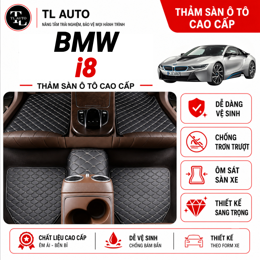 Thảm lót sàn ô tô 6D Bmw i8 chống nước, không mùi, phủ kín 90% sàn xe chính hãng TL Auto