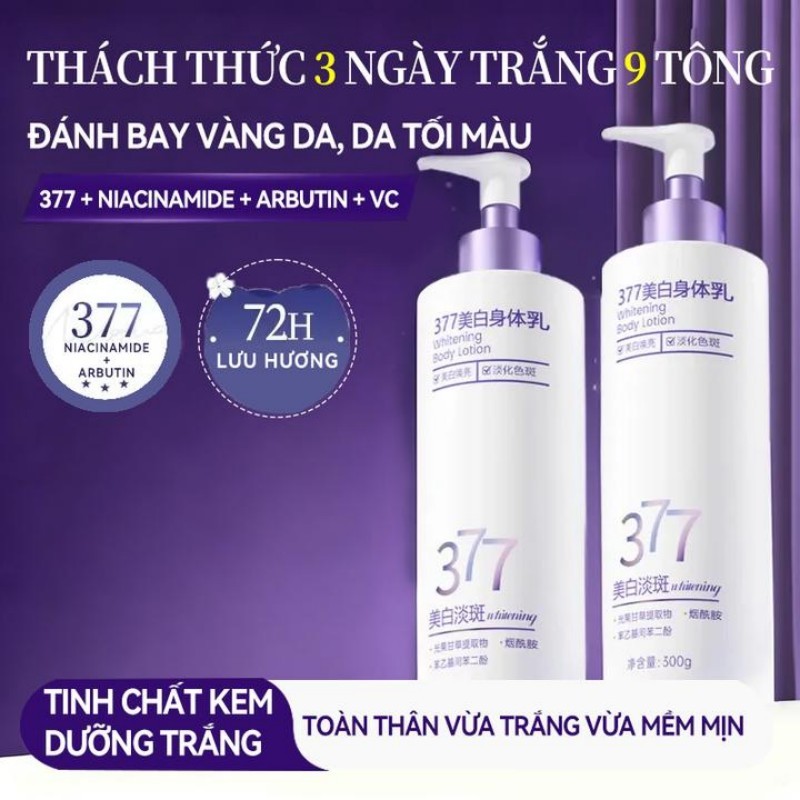 Sữa dưỡng thể dưỡng sáng 377 Niacinamide – thơm nhẹ lưu lâu, cấp ẩm, da mềm mịn. Không bết rít, hợp 