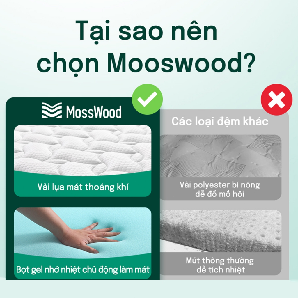 Nệm Lò Xo Túi Độc Lập MOSSWOOD Mát Lạnh - Vải Ice-Silk & Gel Foam Thoáng Khí 25cm | BigBuy360 - bigbuy360.vn