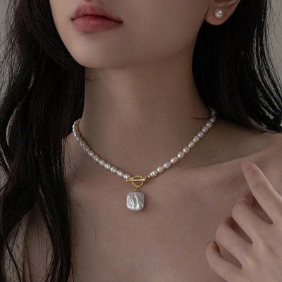 Vòng Cổ Ngọc Trai Gạo 5ly Mặt Vuông Khóa OT Thời Trang, Sang Trọng - Ngọc Trai Trường Thịnh