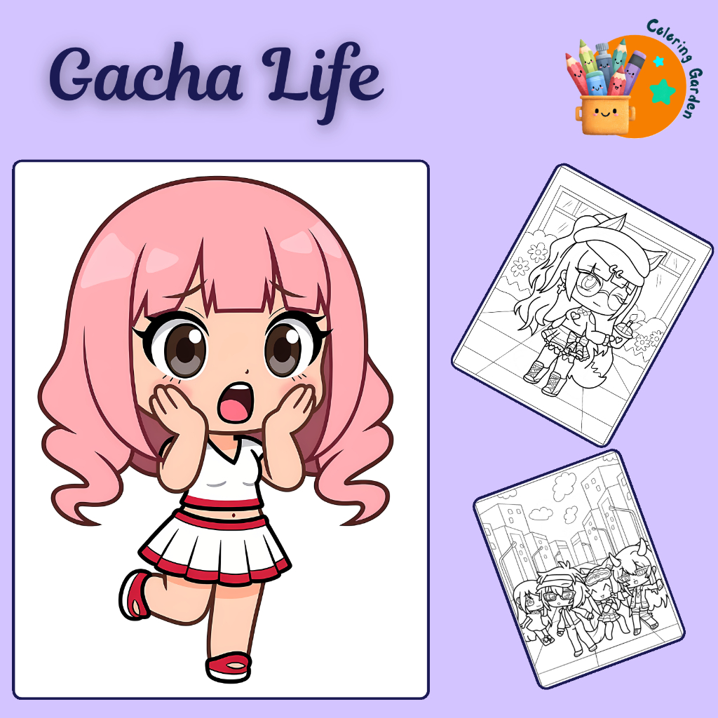 Set 50/25 tờ tranh tô màu, tranh tập tô cho bé hình trò chơi Gacha Life giấy A4, A5 T0286GL