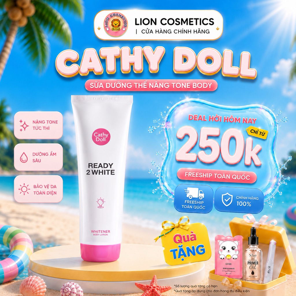 [CATHY DOLL] Sữa Dưỡng Thể Nâng Tone Hỗ Trợ Dưỡng Sáng Da Ready 2 White Whitener Body Lotion 150ml