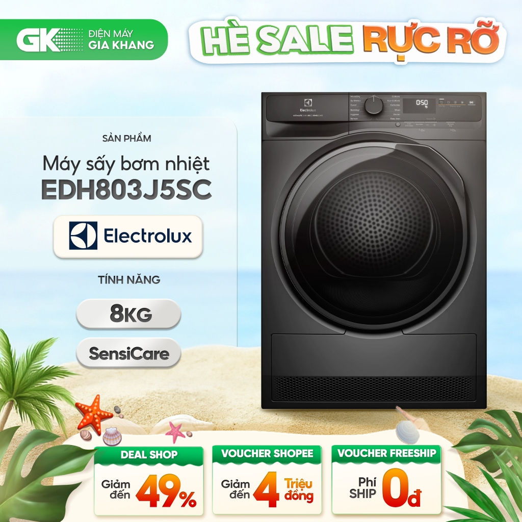 Máy Sấy Bơm Nhiệt ELECTROLUX EDH803J5WC (Trắng) | EDH803J5SC (Xám) 8 Kg [Toàn Quốc]{GIẢM 10%}