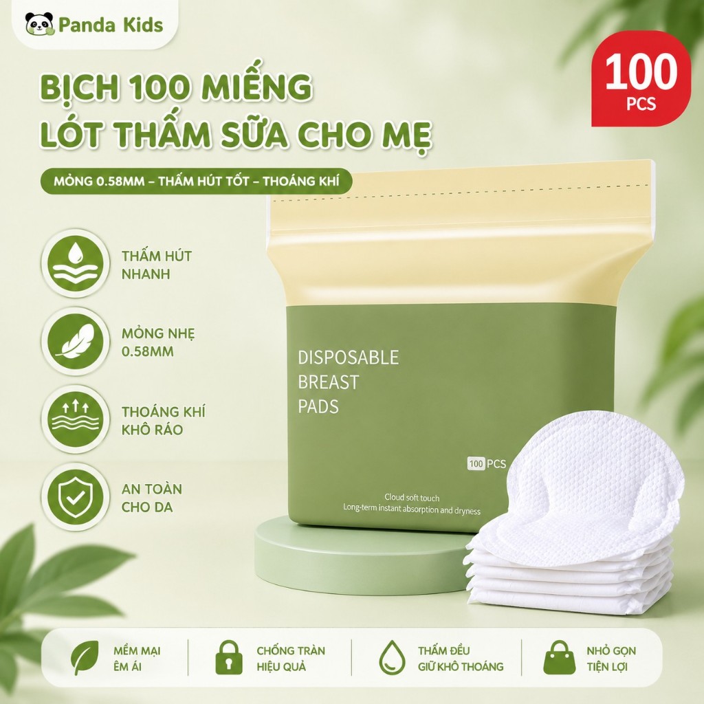 Bịch 100 Miếng Lót Thấm Sữa Cho Mẹ, Mỏng 0.58mm Chất Liệu Thấm Hút Tốt Thoáng Khí - Panda Kids - HT7
