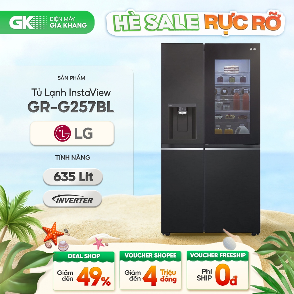 [GIAM200] GR-G257BL |Tủ Lạnh LG Inverter 635 Lít G257BL Instaview lấy nước ngoài UVnano [Freeship HC