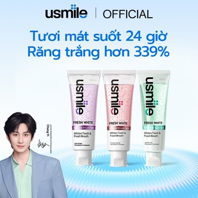Kem Đánh Răng Làm Trắng Và Tươi Mới usmile. Hết ố vàng răng & hơi thở khó chịu. Loại bỏ tới 339% mảng bám vàng răng 110g