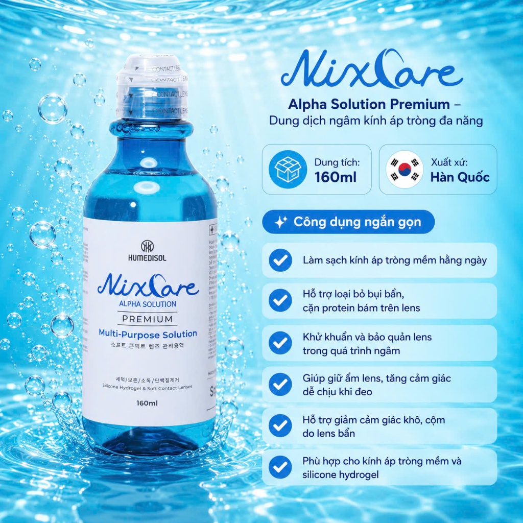 Nước Ngâm Lens Nixcare Alpha Solution 80ml-160ml-360ml Chai Nước Rửa Kính Áp…
