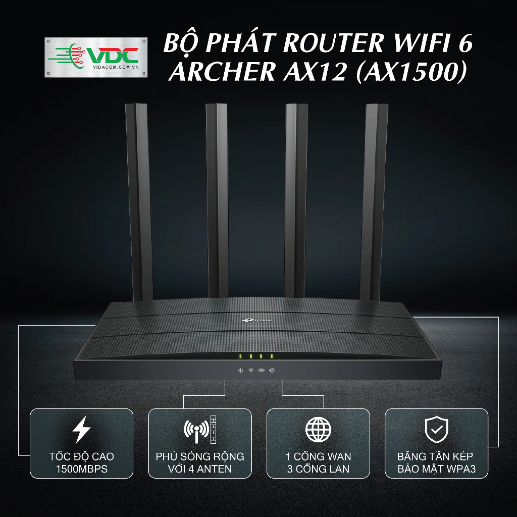 Router Wi-Fi 6 TP-Link Archer AX12 AX1500 Chính Hãng, Giá Tốt