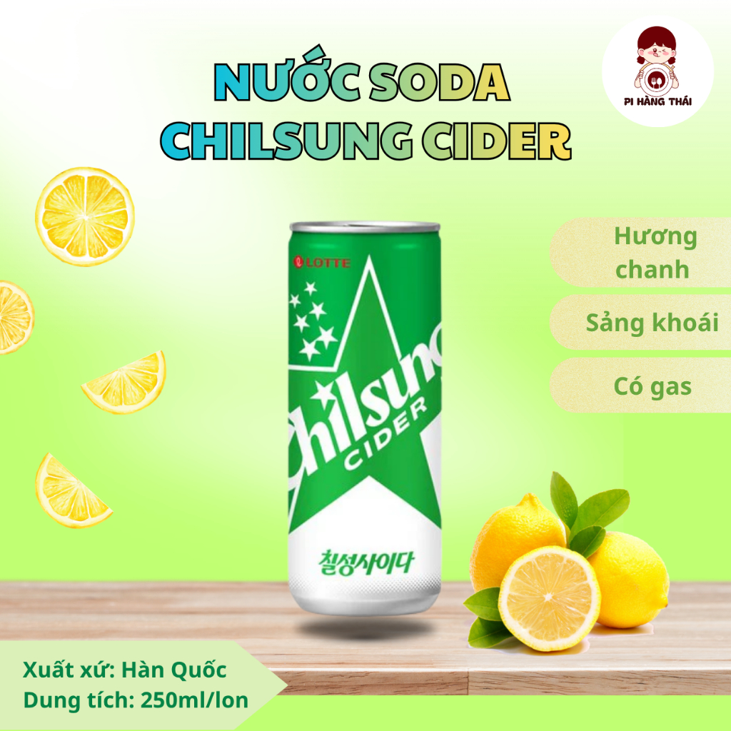 Nước giải khát có gas Chilsung Cider 250ml Hàn Quốc - Lotte thương hiệu nhập khẩu