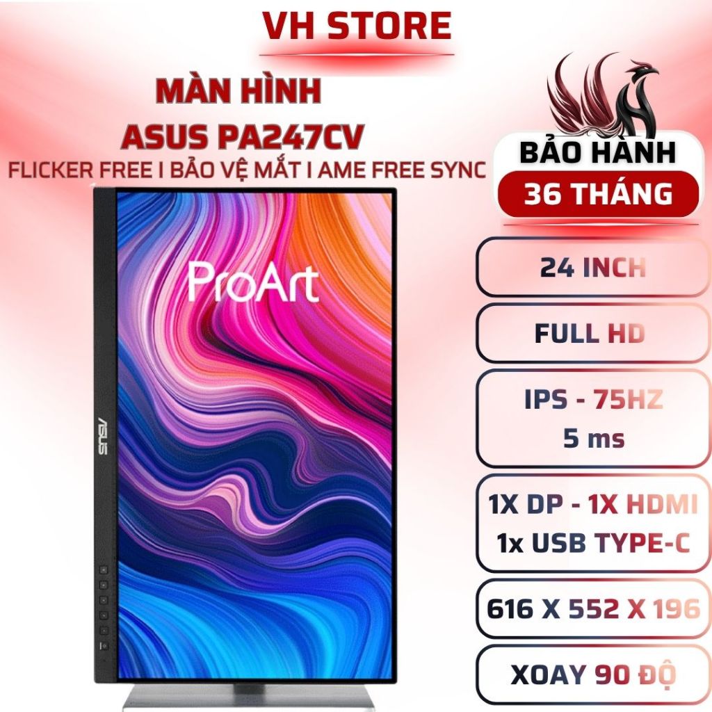Màn Hình Đồ Họa ASUS ProArt PA247CV 24 Inch IPS FHD 75Hz USB-C HDR10 Loa Tích Hợp - BẢO HÀNH 36 THÁN