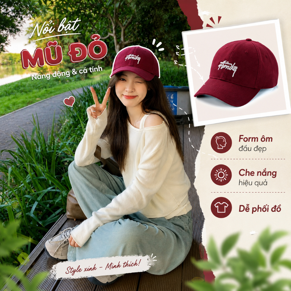 Mũ lưỡi trai thêu chữ Amike cá tính chất vải kaki thoáng mát phong cách Hàn Quốc nhiều màu