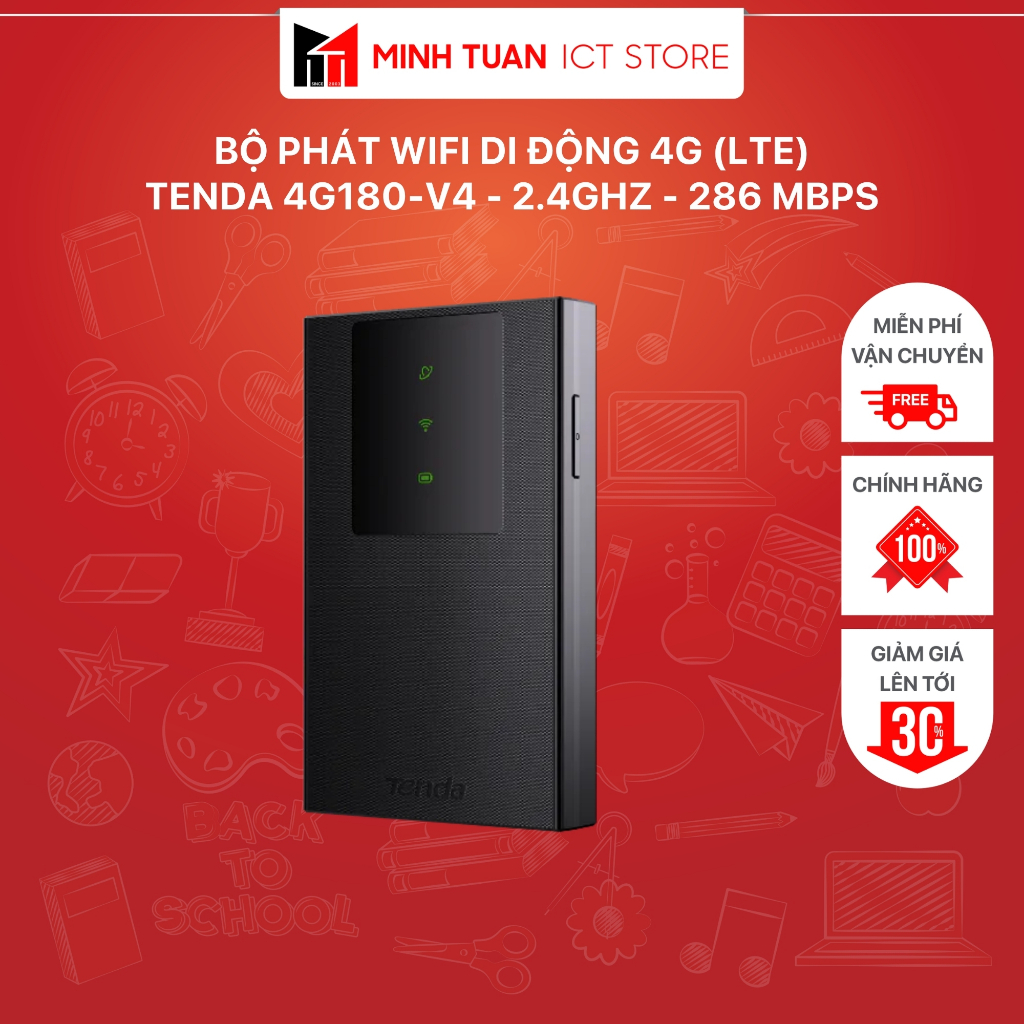 Bộ Phát Wifi Di Động 4G (LTE) Tenda 4G180-V4 - 2.4GHz - 286 Mbps