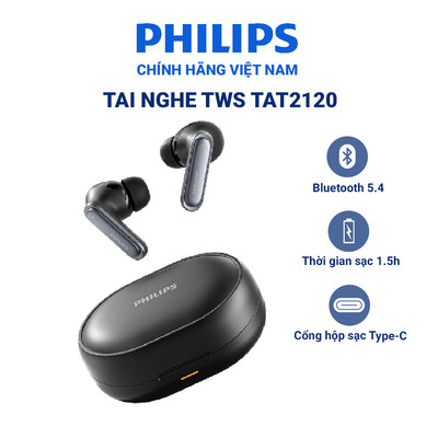 Tai nghe  bluetooth Philips TAT2120 giảm tiếng ồn cuộc gọi AI, pin hộp sạc 30H, kết nối 10m