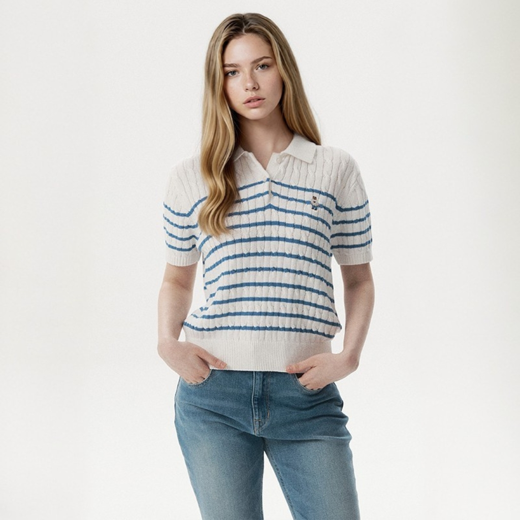 Áo Sweater Mùa Hè WHO.A.U Steve Collar Cable Short Sleeve Sweater_WHKAG2423F