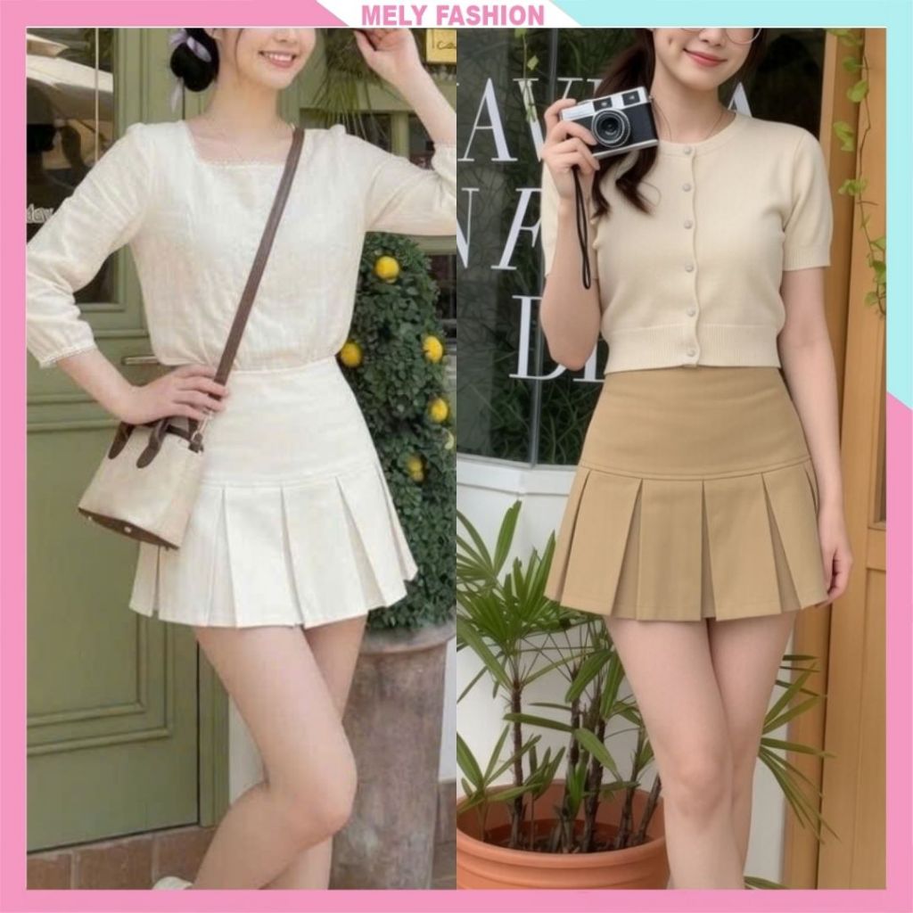 Chân váy ngắn Mely Fashion xếp ly hộp dáng chữ A tôn dáng chất kaki có quần bảo hộ dày dặn CV130