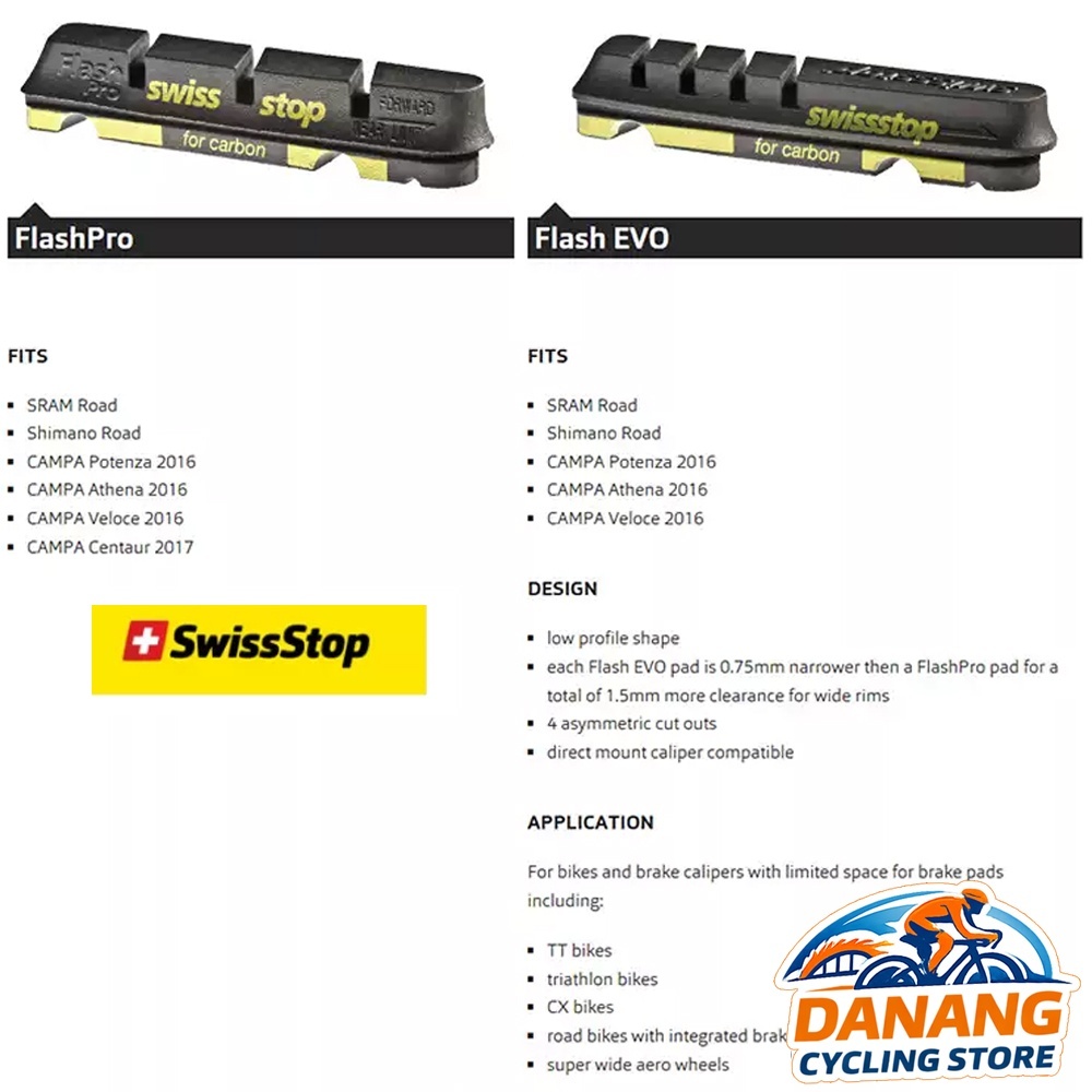 Gôm Phanh Xe Đạp Road Carbon SwissStop FlashPro / FlashEvo – Bộ 4 Gôm Phanh