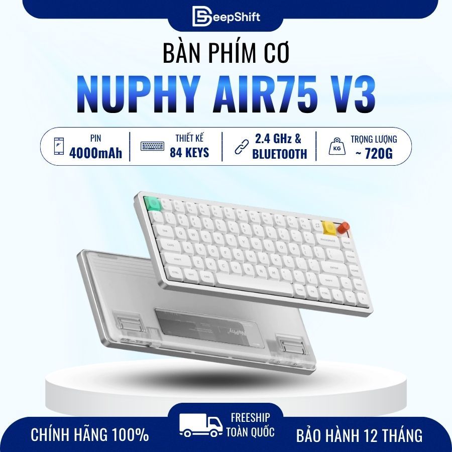 Bàn phím cơ NuPhy Air75 V3 — Low-profile 75% 84 phím, Nano switch, Bluetooth/2.4GHz/USB-C, pin 4000m