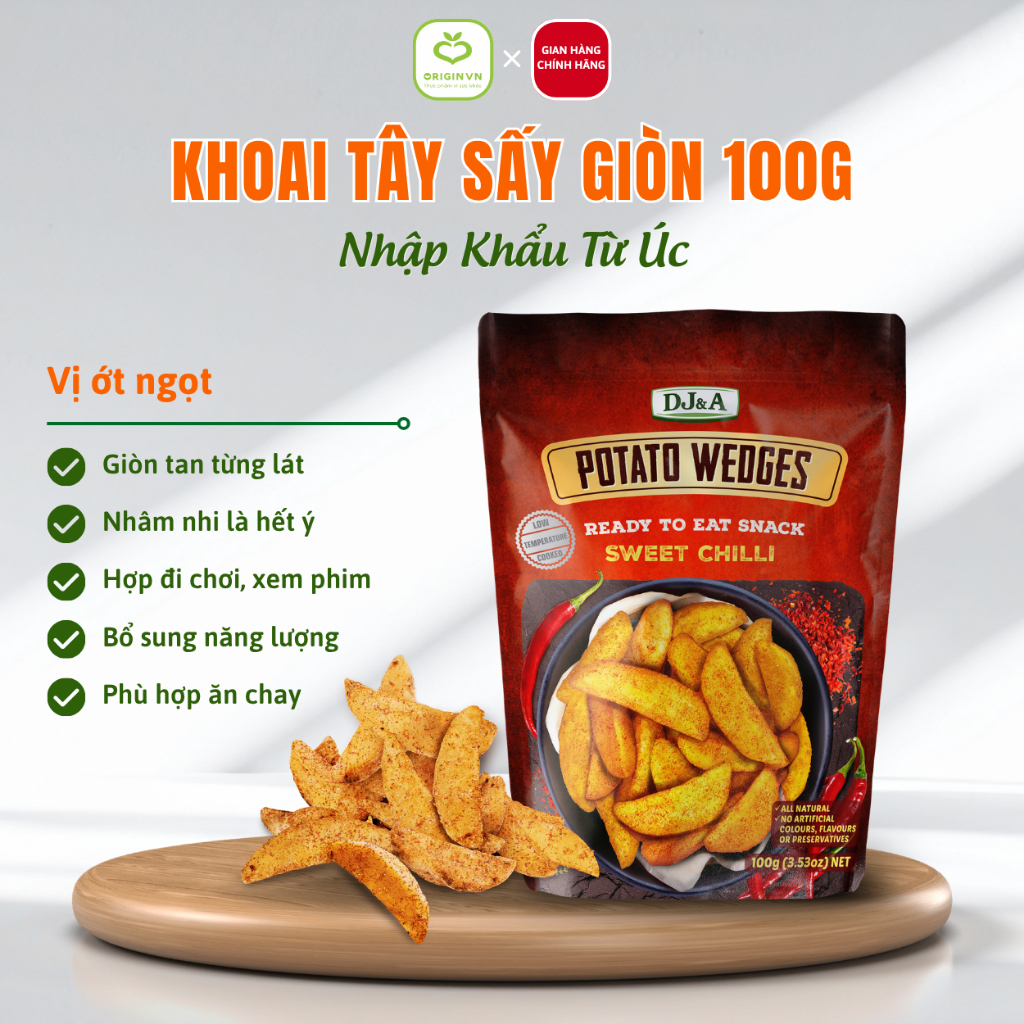 Khoai Tây Sấy Ít Béo Vị Ớt Ngọt 100g DJ&A - Sweet Chilli Potato Wedges - Giảm Cân Ăn Được