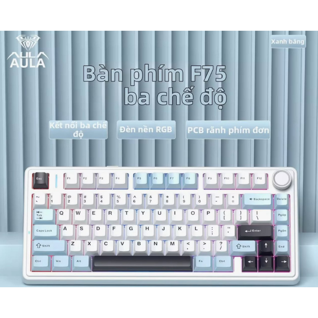 {HỎA TỐC} Bàn Phím Cơ AULA F75 Mạch Xuôi - Hotswap 5-Pin | 3 Mode Kết Nối, Núm Xoay Tiện Lợi Cho Máy Tính Laptop | BigBuy360 - bigbuy360.vn