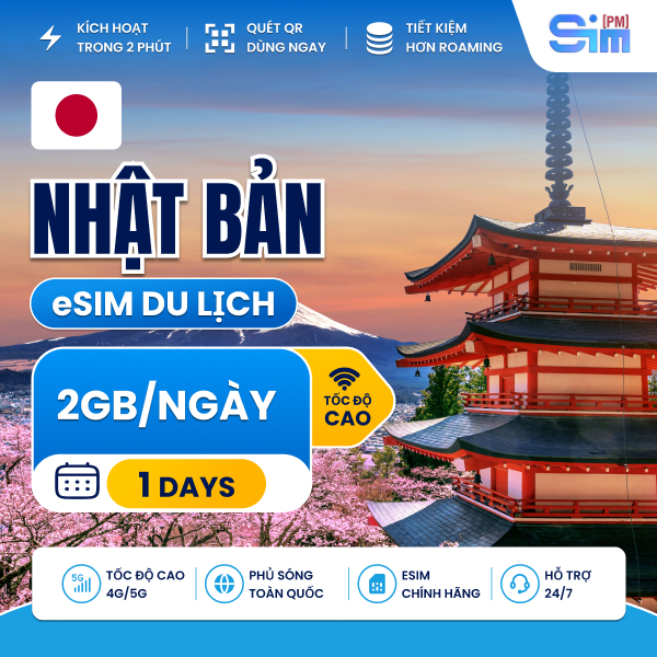 Sim du lịch Nhật Bản 1 ngày 2GB/ngày tốc độ cao