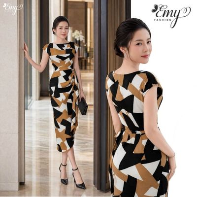 Đầm Thiết Kế EMY Thời Trang Cao Cấp EM9560 Lụa Mango Sang Trọng Thanh Lịch
