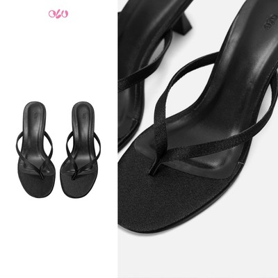 Dép cao gót OLV quai mảnh thanh lịch Black Slim Low Slip On Heels phù hợp đi làm đi chơi
