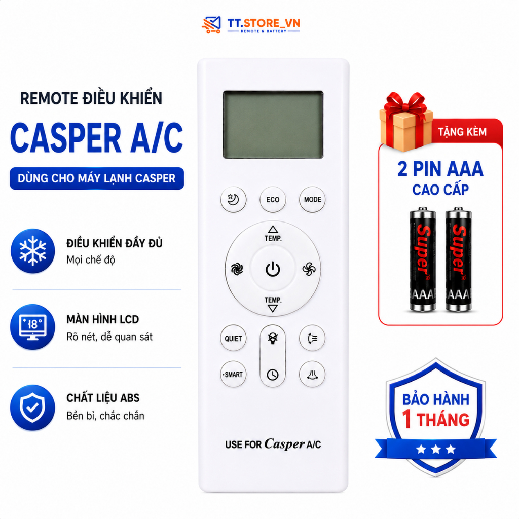 Điều khiển điều hòa CASPER Mã 08, remote máy lạnh CASPER LC-09FS33 - Tặng kèm pin - TT.Store_vn