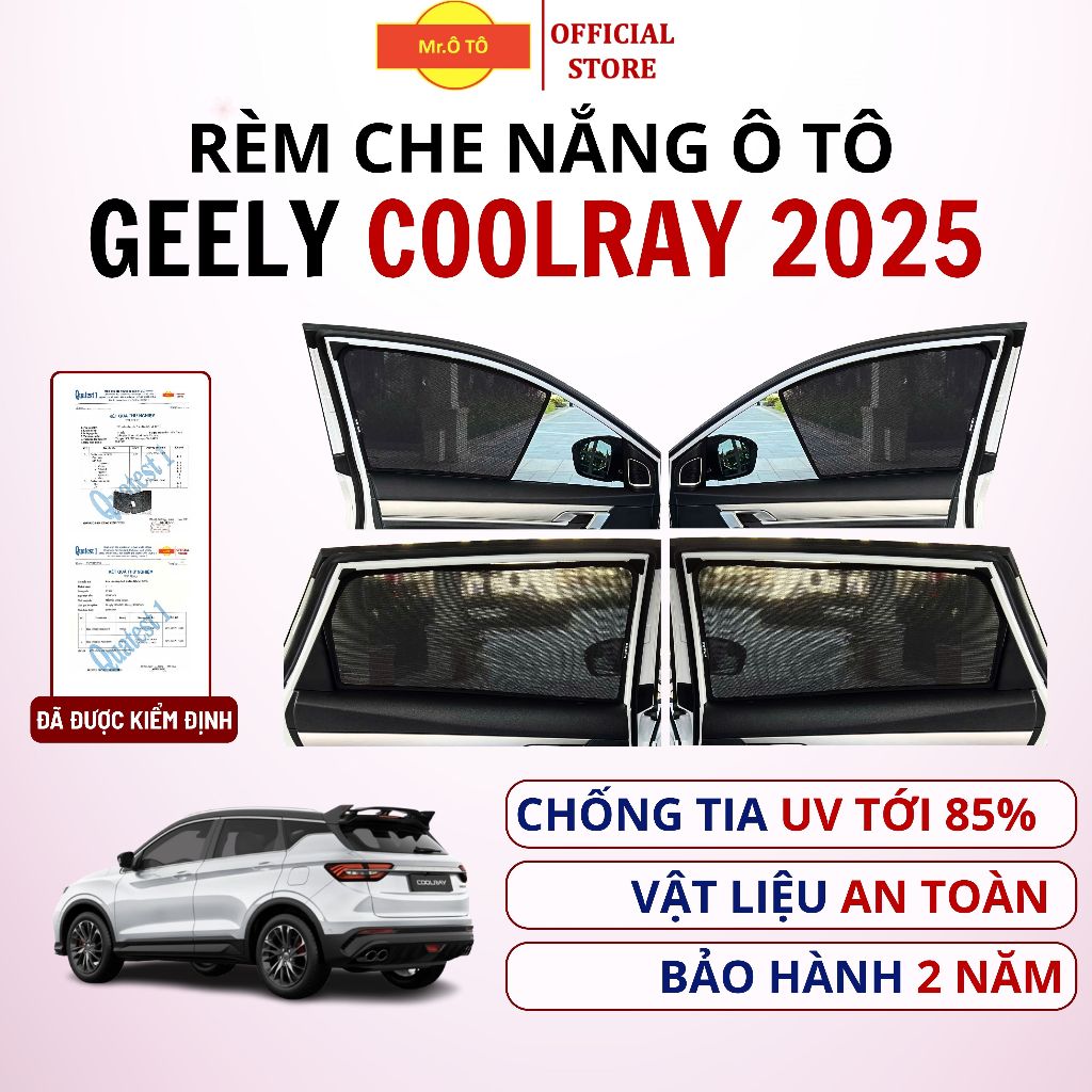 Rèm che nắng chống UV xe GEELY COOLRAY 2025 - Loại 1 Mr Ô Tô - Bảo hành 2 năm - Bộ 4 tấm dạng lưới.
