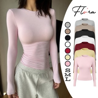 [MÀU MỚI] Áo Thun TAY DÀI CỔ TRÒN DÁNG DÀI Thun Borip Lụa DD116, Áo Thun Nữ Kiểu Trơn Ôm Body Flo'ra