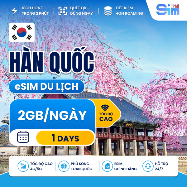 Sim du lịch Hàn Quốc 1 ngày 2GB/ngày tốc độ cao