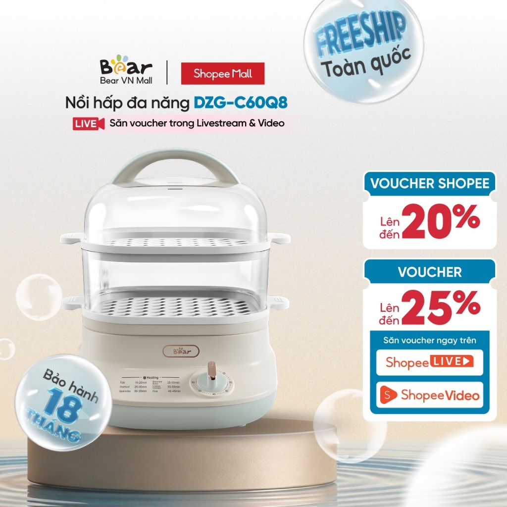 [Livestream] Nồi hấp thức ăn đa năng Bear DZG-C60Q8 - Hàng Chính Hãng