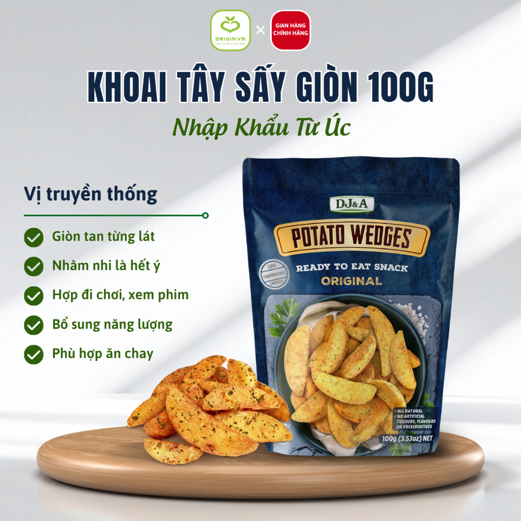 Khoai Tây Sấy Ít Béo Vị Truyền Thống 100g DJ&A  - Original Potato Wedges - Giảm Cân Ăn Được