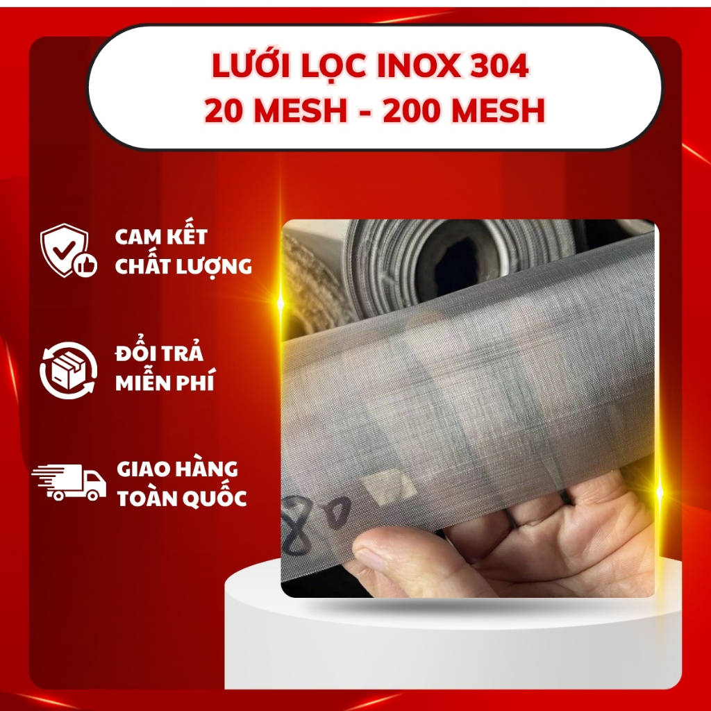 Lưới lọc inox 304 🍓 20 mesh, 30 mesh, 40 mesh, 50 mesh, 60 mesh, 80 mesh, 100 mesh, 150 mesh, 200 me