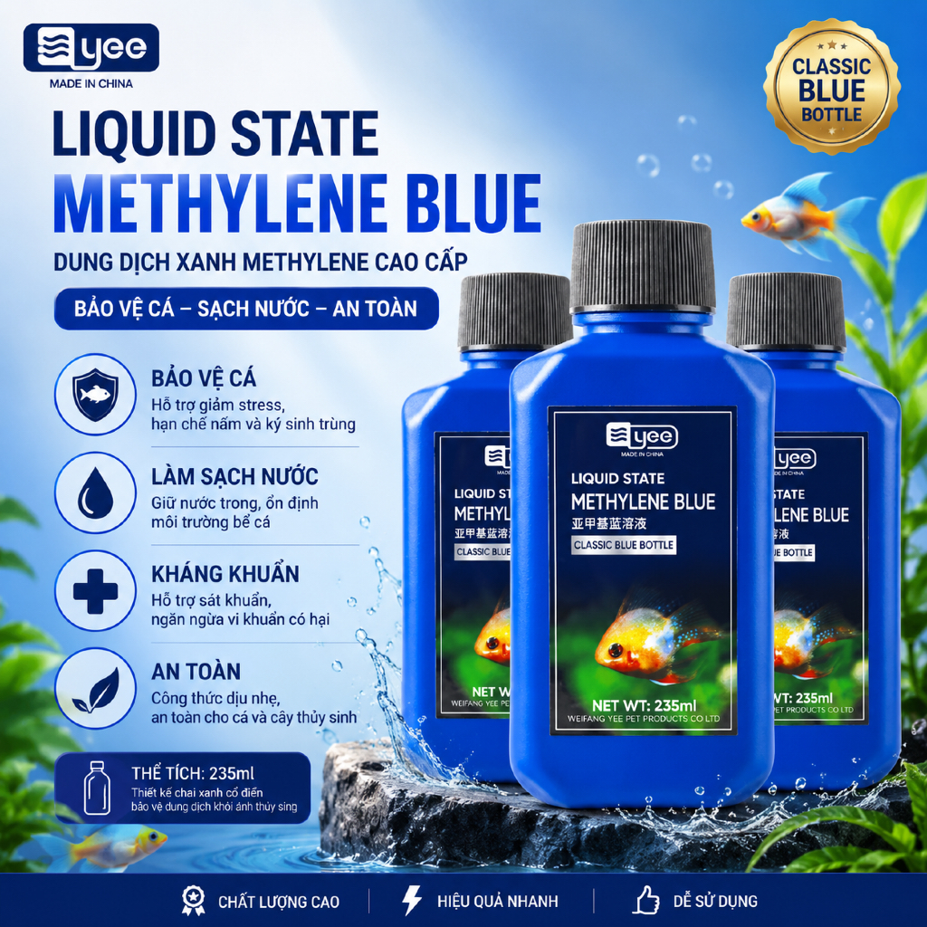 Combo 3 Chai Methylene Blue (Yee)  - khử trùng, phòng các bệnh ngoài da cho hồ cá thuỷ sinh