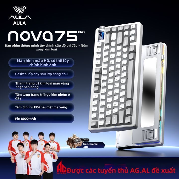 [BH 12H] Bàn phím cơ AULA NOVA75 PRO Kết Nối Không Dây - Có Màn LCD chỉnh gif - Pin 8000mAh dùng chơi game, văn phòng | BigBuy360 - bigbuy360.vn